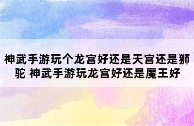 神武手游玩个龙宫好还是天宫还是狮驼 神武手游玩龙宫好还是魔王好